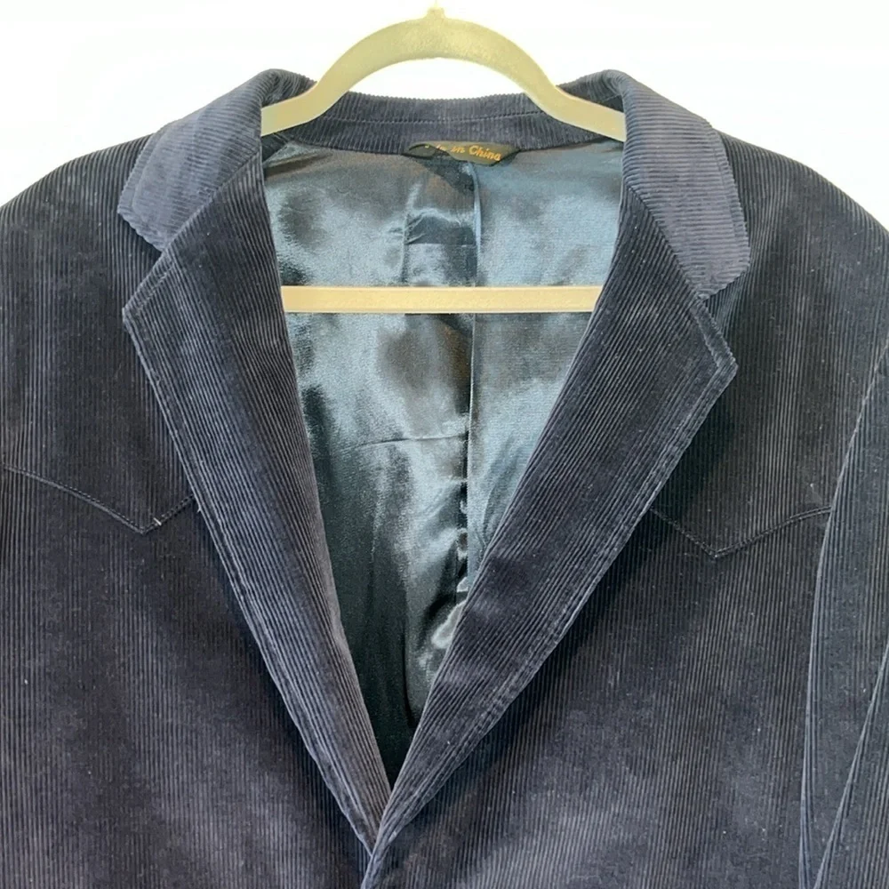 Sharp Sheplers navy blue corduroy western blazer sport coat elbow patches 42L